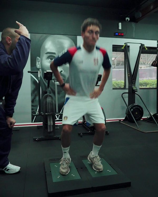 Dion Tsolakis running a jump test on VALD ForceDecks force plates at Leeds Performance Hub